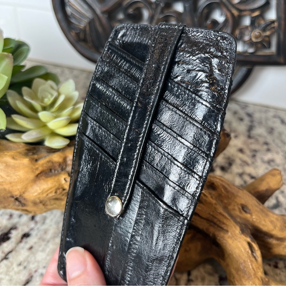 Vintage Eel Skin Wallet with Button Closure